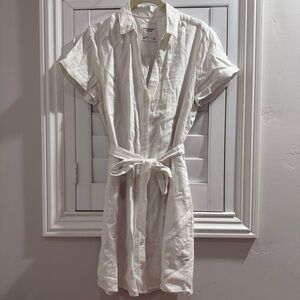 Abercrombie & Fitch White Linen Button Down Dress with Belt - Size Medium